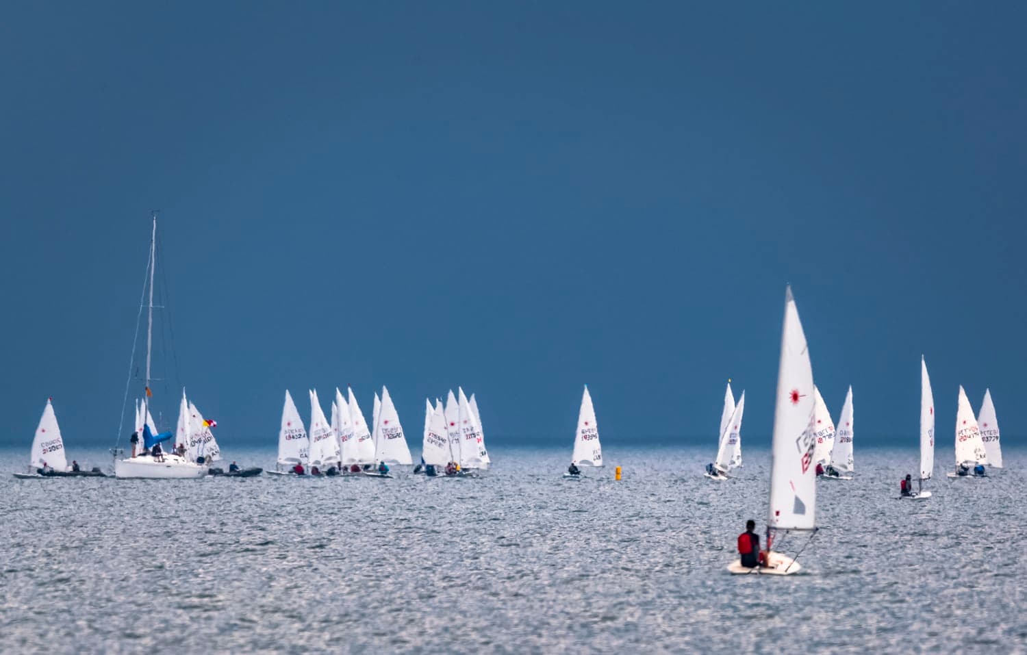 Sailboats racing at the Thornbury Laser Worlds regatta