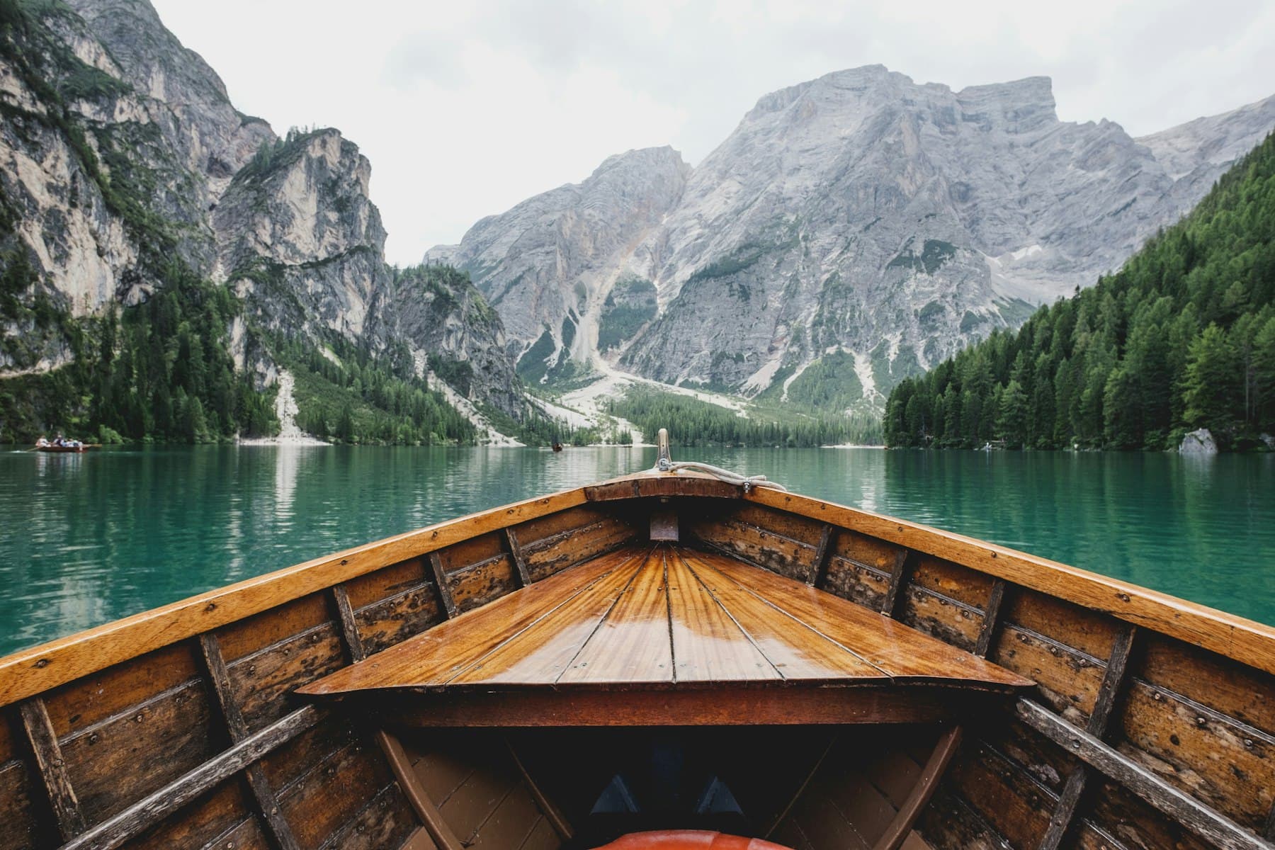 From the bow, crossing a mountain lake