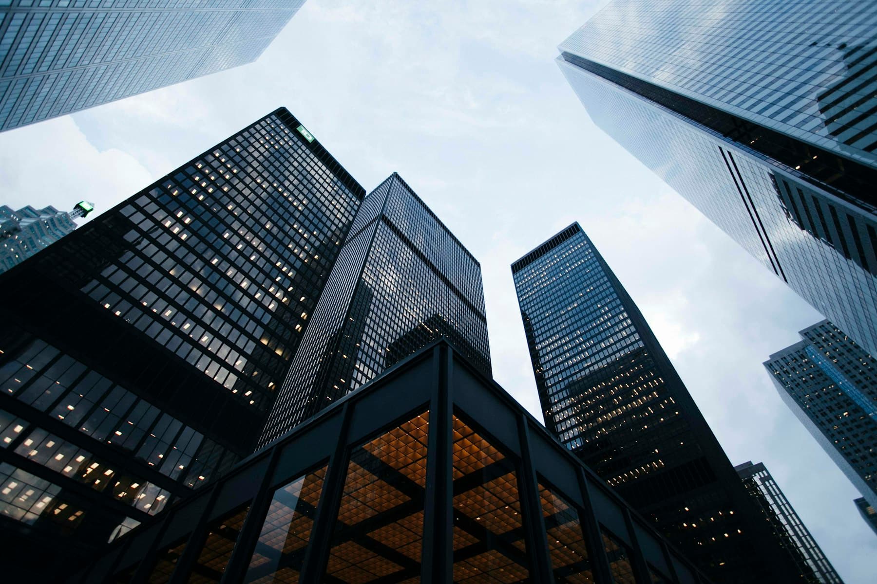 Commercial building facade in morning light