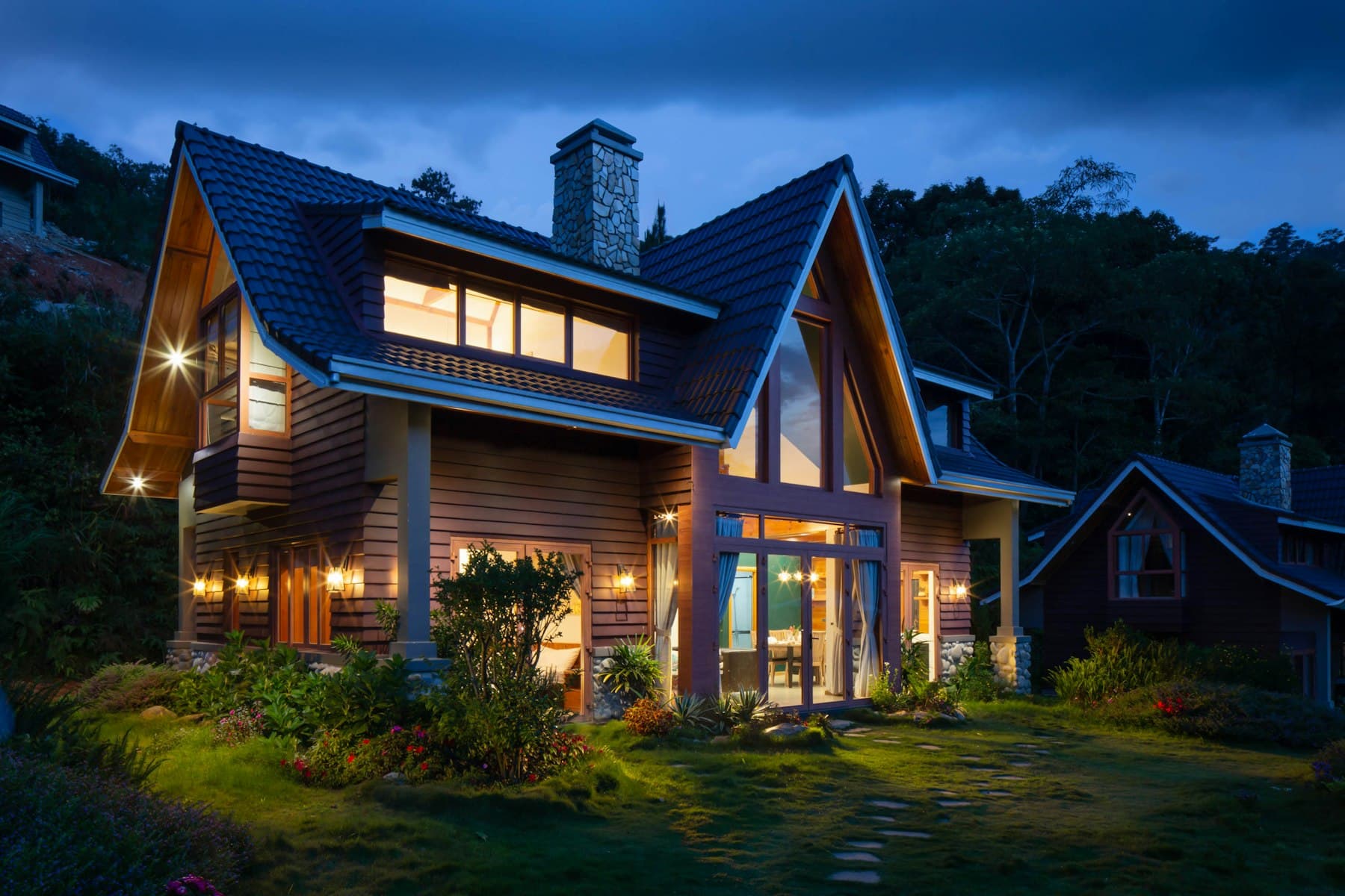 Craftsman home exterior in evening light