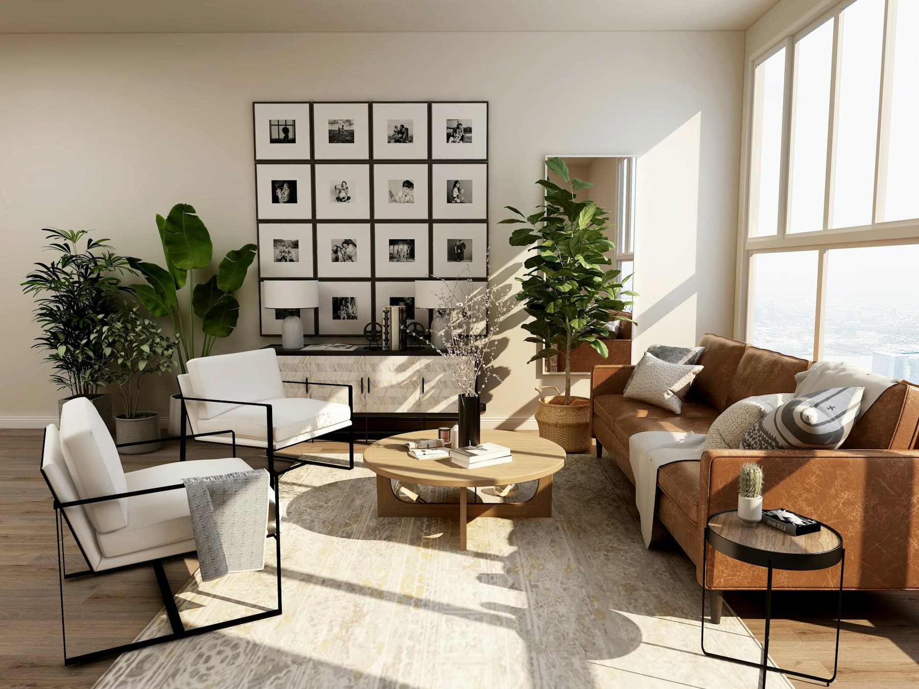 Bright living room staged for listing