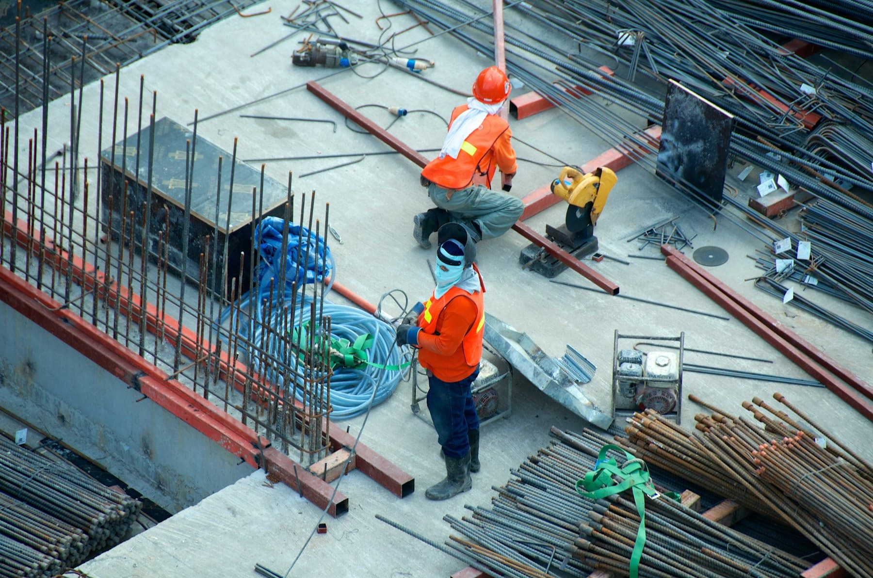 Elevated view of a crew on an active build